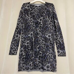 Diane von Furstenberg DVF Womens Sweater Cardigan Medium Wool Blend Animal Print